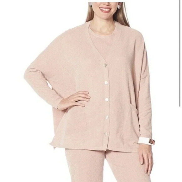 Wynne Lounge Button Front Cardigan Dusty Rose Oversized Fit Size P - Picture 2 of 14